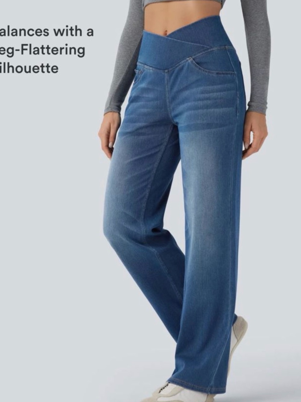 HALARA Women's High-Waist Wide Leg Jeans in Blue Wash